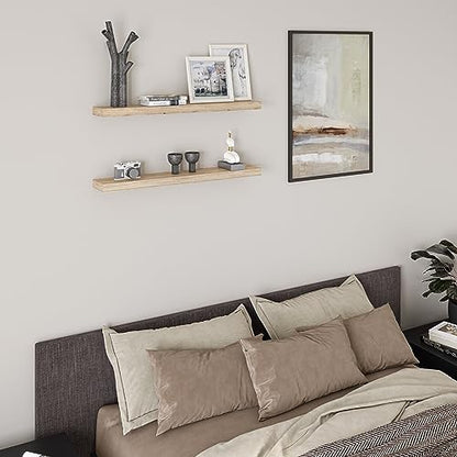 Ballucci Floating Shelves, 36" Wood Wall Shelf Set of 2, with Invisible Brackets for Bathroom, Living Room, Bedroom, Kitchen, Nursery, 6" Deep, Oak Finish - color: Natural Oak, size: 35.4 inches