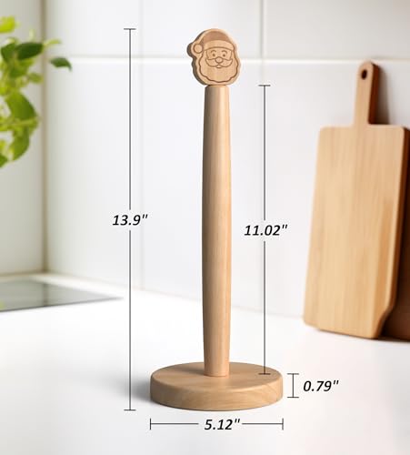 KitchLife Cute Wooden Paper Towel Holder Countertop - Solid Freestanding Paper Towel Dispenser Stand Organizer with Anti-Skid Base (Christmas Santa Claus Style) - style: Santa Claus Design