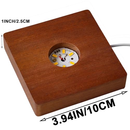 Wooden LED Light Base Display Lighted Base for Crystals - Brown Square Wood Display Lighted Bases Pedestal Stand for Room Office Home Decor