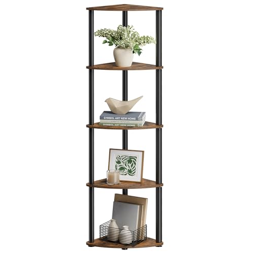SONGMICS HOME Superfast Toolless Assembly, Corner Shelf Stand, 5-Tier Corner Standing Shelf, Living Room, Bedroom, Kitchen, 15 x 10.6 x 54.7 Inches, Rustic Brown ULBC610K01 - color: Rustic Brown, size: 5Tier (54.7"H)