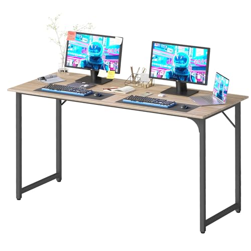 PayLessHere | 55 Inch Computer Desk | Nature | Office Desk with Metal Frame, Adjustable Feet | Water-Resistant, Scratchproof Surface | Sturdy Writing Table for Home Office or Study | Pack of 1 - color: Nature, size: 55 Inch