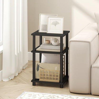 Furinno Turn-N-Tube 3-Tier Toolless Side Table, Narrow Printer Stand with Open Shelf, End Table, Night Stand, for Living Room, Bedroom, Dark Americano - color: Dark Americano