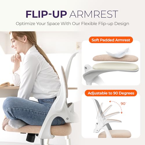 NEO CHAIR Office Desk Gaming Ergonomic Computer Chair with Lumbar Back Support Adjustable Height Swivel Rolling Wheels Flip-up Arms Mesh Chair for Home Vanity (Beige) - color: Beige