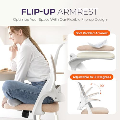 NEO CHAIR Office Desk Gaming Ergonomic Computer Chair with Lumbar Back Support Adjustable Height Swivel Rolling Wheels Flip-up Arms Mesh Chair for Home Vanity (Beige) - color: Beige