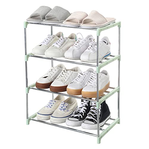Jucaifu Stackable Small Shoe Rack, Entryway, Hallway and Closet Space Saving Storage and Organization (4-Tier, Green) - color: Green, size: 4-Tier