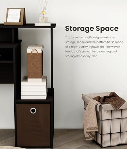 Small Computer Desk for Bedroom, Home Office Desk with Drawers Storage Shelves for Living Room Study Bedroom, Dark Walnut/Brown - color: Dark Walnut