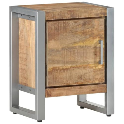 Gecheer Bedside Cabinet, Industrial Style Nightstand with Large Compartment, 15.7x11.8x19.7 Inches, Rough Mango Wood and Iron Frame for Bedroom