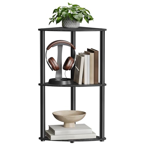 SONGMICS HOME Superfast Toolless Assembly, Corner Shelf Stand, 3-Tier Corner Standing Shelf, Living Room, Bedroom, Kitchen, 15 x 10.6 x 27.8 Inches, Ink Black ULBC620B01 - color: Ink Black, size: 3Tier (27.8"H)