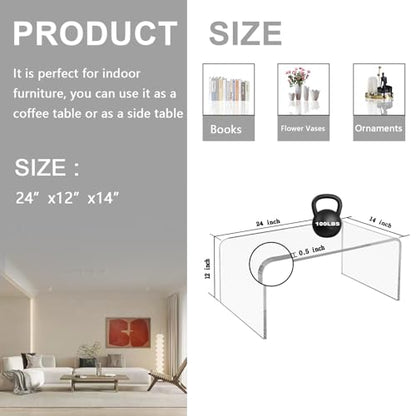 Premium C-Shape Acrylic Side Table,24" L x 14" W x 12" H x 1/2" Thick Clear End Table,Transparent Nightstand with Waterfall Edges,Modern Lucite Side Table for Living Room - size: 24" L x 14" W x 12" H
