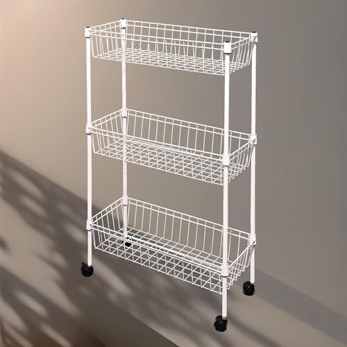 NSF white 3-layer storage rack, refrigerator crevice rack, washing machine crevice rack, laundry room dirty clothes storage, multifunctional household epoxy resin deep mesh basket - size: 3-White H basket