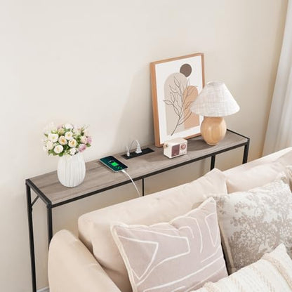 MAHANCRIS Console Table, Narrow Sofa Table, 43.7” Entrance Table with Power Station, Behind Couch Table, Simple Style, for Living Room, Hallway, Entryway, Foyer, Greige and Black CTHG112E01 - color: Greige,black