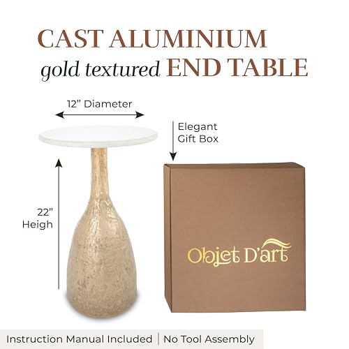 OBJET D'ART Tronc Small Round Gold End Table, 22" H | Vintage Metal Accent, Side Table, Pedestal, Cocktail, Drink Table, Living Room, Small Spaces, Modern Look, Quality Build - style: Tronc