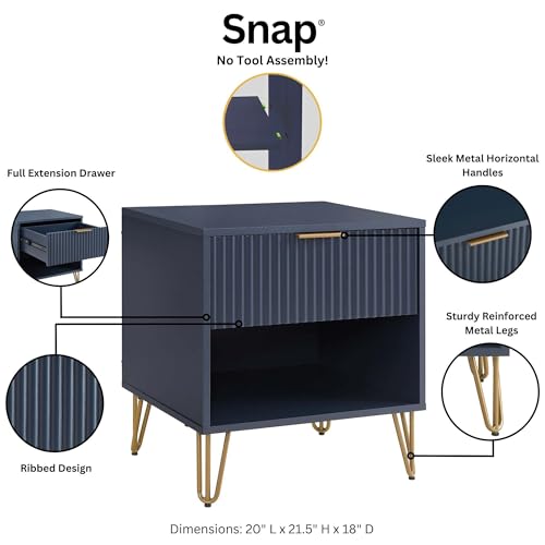 BROVAVE Sturdy Metal Legs Bedside Stand, Nightstand with Textured Drawer, Accent Table for Bedroom for Indoor use, Dark Blue - color: Dark Blue