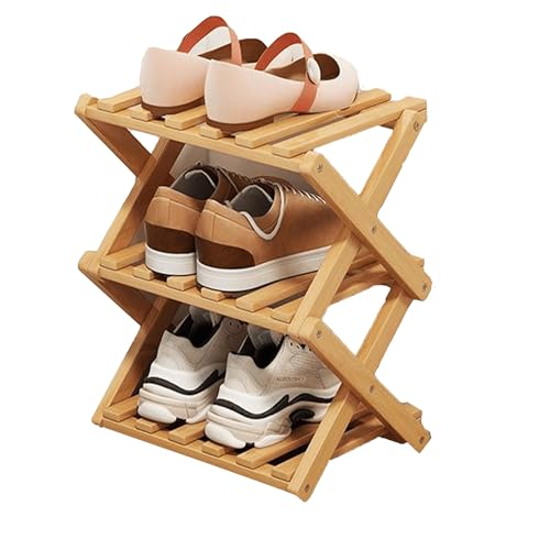 3 Tier Natural Bamboo Shoe Rack,Foldable Space Saving Shoe Storage Organizer,Easy Assembly & Strong Design Shoes Stand Shelf Organiser for Closet (Primary Color, Three Layers) - color: Primary Color, size: 3 Layers
