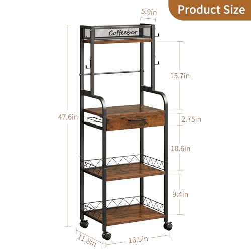 HavenlyYouth Coffee Station Organizer - 5 Tier Coffee Bar Cart with Wheels and Storage, Pod Drawers and 4 Hooks for k Cup Organizer, Tea Bar, Living Room, Kitchen,Office