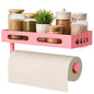 Pink Paper Towel Holder Wall Mount with Shelf, Easy One Hand Tear, Adhesive Glue or Drill Mount Hanging Paper Towel Holder with Shelf for Kitchen/Bathroom/RV, Metal, 4 Hooks - color: Pink