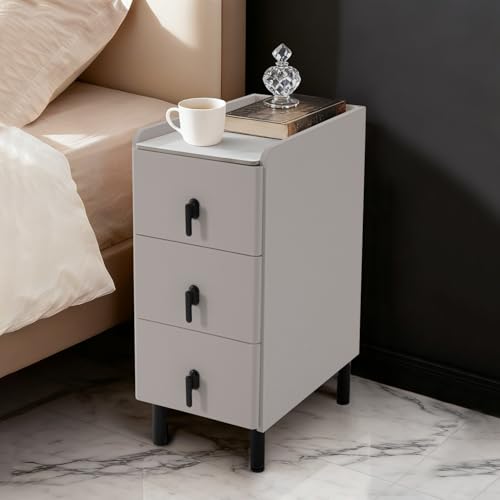 Homcosan Night Stand Small Size 9.84", Modern Minimalist Bedside Table with 3 Drawer, Easy Assembly, Narrow End Table for Small Space, Bedroom, Vanity, Dorm (Gray) - color: Grey, size: 9.84"L x 15.75"W x 23.54"H