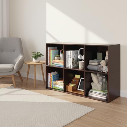 6 Cube Storage Organizer - Solid Wood Bookshelf - Cube Shelf - Vertical or Horizontal Bookcase - Open Book Shelf - Easy Assembly for Bedroom, Living Room, Office - size: 6 Cube