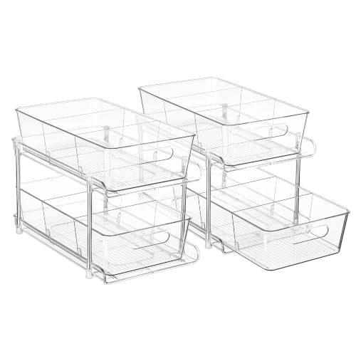 Vtopmart 2 Pack Larger Plastic Bathroom Under Sink Pull-Out Organizer (M-Standard) - color: Transparent, size: M-Standard (2 Pack)