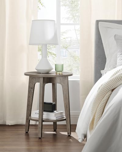 VASAGLE MAEZO Collection - Side Table, 2-Tier Small Round End Table, Nightstand with Tapered Legs, Curved Transitions, for Small Spaces, Living Room, Bedroom, Heather Greige ULET283T02 - color: Heather Greige, size: 1 pack