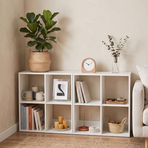 POWERSTONE 4 Cube Storage Organizer Set of 2, 2 Tier Cubby Bookshelf, White | Freestanding Bookcase w/Back Guardrail, Open Back Display Rack for Living Room, Bedroom, Study - color: White, size: 4 Cubes