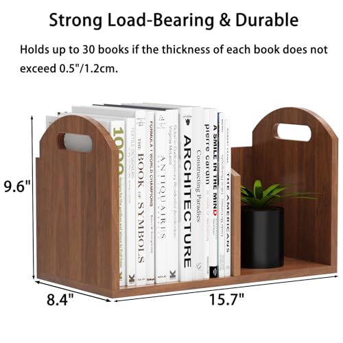 100% Solid Wood Adjustable Desktop Bookshelf, Retro Tabletop Book Shelf File Holder, Vertical Bookshelf Divider Desk Shelf for Home School Office Organization, Perfect for Books Magazine (Brown) - color: Brown