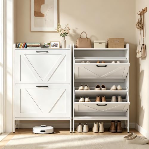 Shoe Cabinet with 2 Flip,Shoe Cabinet Storage,Shoe Organizer Cabinet,White | Hidden Wood Shoe Cabinet,reestanding Shoe Rack Cabinet for Entryway Hallway - color: White