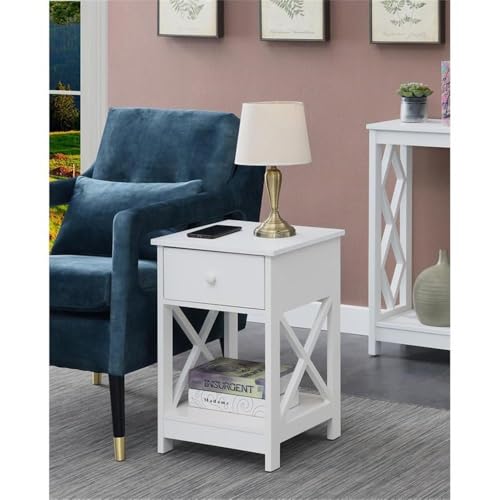 Convenience Concepts Oxford 1-Drawer End Table with Shelf, White