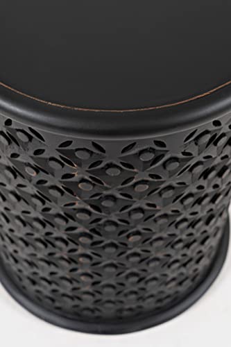 Jofran Mango Wood Drum End Table with Distressed Finish, Rustic Global Style Side Table for Living Room Bedroom, Accent Table, Antique Black - color: Antique Black
