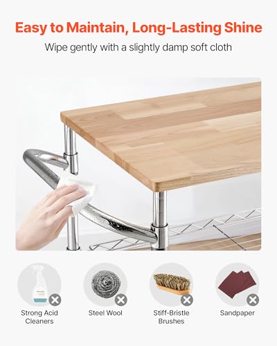VEVOR Kitchen Utility Cart, 3 Tier Heavy Duty Adjustable Wire Storage Rack with Wood Tabletop and Handle Bar, Rolling Portable Service Trolley on Wheels, 661 lbs Steel Work Table, 30x18x36 in - size: 18"D x 30"W x 36"H Table top