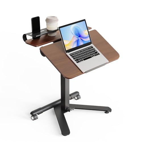 ROMOON Rolling Standing Desk with Wheels, Portable 24 inch Sit-Stand Laptop Cart with Tilt Top and Storage, Mobile Compact Workstation for Home Office and Small Spaces (Walnut) - color: Walnut