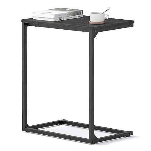 VASAGLE C Shape End Table, Small Coffee Table For Couch Or Sofa, Industrial Side Table In Living Room, Bedroom, 13.8 x 21.7 x 26 Inches, Ebony Black ULNT052B56 - color: Ebony Black, size: 21.7"W x 26"H, style: Without Wheels