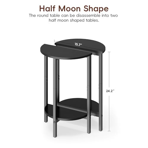 Vagusicc Side Table, Small End Table, Set of 2 Half Round Side Table for Living Room, 2 Tier Couch Side Tables, Small Round Coffee Table, Thin Accent Sofa Table Narrow Entryway Table, Black - color: Black
