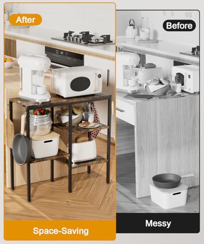 4-Tier Kitchen Microwave Oven Stand, Adjustable Coffee Bar Station for Small Appliance, Baker's Rack with 4 Hooks & 7 Storage Shelves for Kitchen, Living Room, Black - color: Black