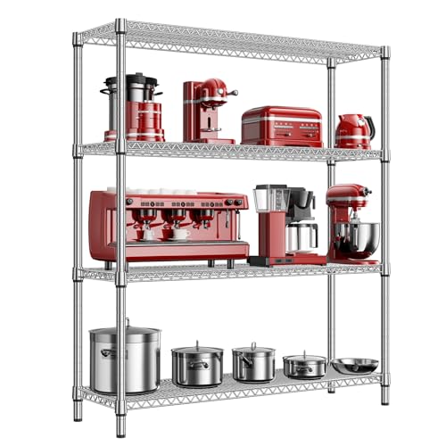 M MZG 2800 LBS 59" W 4 Tier Storage Shelves Rack Metal Wire Shelving Unit, Storage Standing Shelf Organizer for Laundry Bathroom Kitchen Pantry Garage Utility Room, Chrome 17.7" D x 59.1" W x 70.4" H - color: Chrome, size: 4 tier 17.7" D x 59.1" W x 70.4"