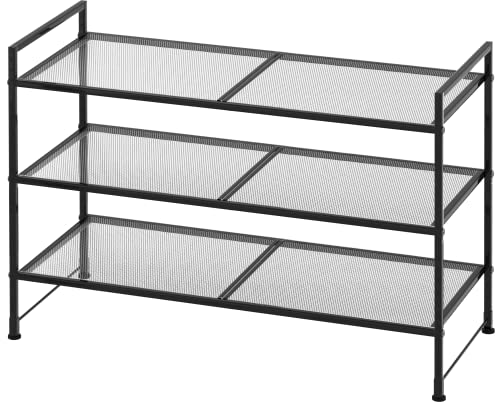 Simple Houseware 3-Tier Stackable Mesh Shoe Rack, Black - color: Black, style: Mesh Panel