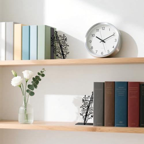 Metal Bookends Flower & Dagger Bookends Decorative Cute Book Ends for Shelves Unique Book Ends for Book Lovers Gift Reading Decor Bookshelf Decor - style: Flower & Dagger