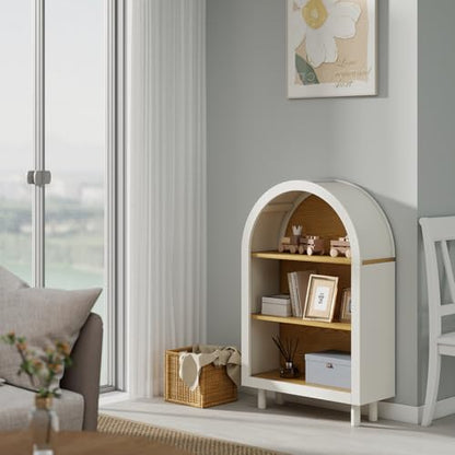 37" Arched Bookcase, Kids Bookshelf, Modern 3-Tier Open Bookshelf, Low Short Storage Shelves Bookcase, Arched Storage Cabinet for Office, Living Room, Entryway, Oak (Oak)