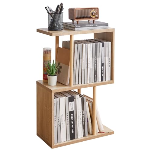 Aibiju Narrow Side Table, S-Shaped Slim End Table Geometric Bookshelf, with Open Storage, for Small Space, Living Room, Bedroom, Oak Color YD-ST003R - color: Oak Color
