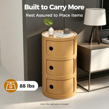 3 Tier Round Bedside Table, Round Storage Cabinet, Narrow Storage Cabinet for Bedroom Living Room Small Spaces (Yellow) - color: Yellow