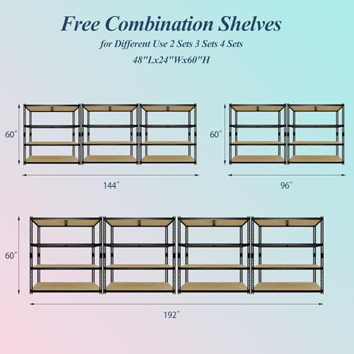 Garvee 48" W Heavy Duty Garage Storage Shelves, 4 Tier Adjustable Metal Shelving Units, 2560 LBS Capacity, 48" W x 24" D x 60" H Utility Rack Shelf for Warehouse Basement Pantry Kitchen