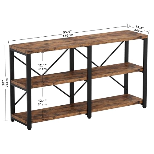 IRONCK Bookshelf Double Wide 55 in 3-Tier, Industrial Bookcases, Wood and Metal Bookshelves, Book Shelves for Home Office Decor Display - size: 55 In