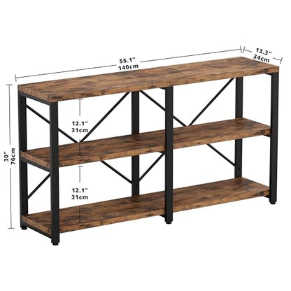 IRONCK Bookshelf Double Wide 55 in 3-Tier, Industrial Bookcases, Wood and Metal Bookshelves, Book Shelves for Home Office Decor Display - size: 55 In