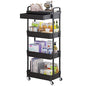 Calmootey 4-Tier Rolling Utility Cart with Drawer,Multifunctional Storage Organizer with Plastic Shelf & Metal Wheel,Storage Cart for Kitchen,Bathroom,Living Room,Office,Black | Space-Saving Organizer, Sturdy Plastic Shelves, Smooth-Rolling Metal Wheels,