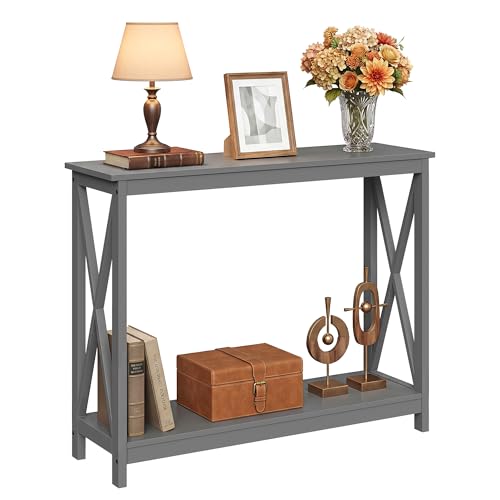 JupiterForce 39.4'' Entryway Table Console Table, 2-Tier Narrow Sofa Side Table with Storage Shelves for Entryway, Living Room, Hallway, Office, Foyer, Space Saving (Grey) - color: Grey