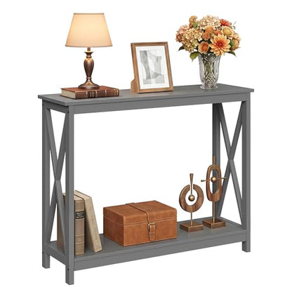 JupiterForce 39.4'' Entryway Table Console Table, 2-Tier Narrow Sofa Side Table with Storage Shelves for Entryway, Living Room, Hallway, Office, Foyer, Space Saving (Grey) - color: Grey