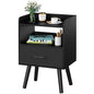 Yoobure Night Stand with Fabric Drawer, Modern Nightstand, Bedside Tables, Mid Century Nightstands with Open Storage Shelf, Wood Bedside Table, Small Night Stands for Bedrooms, 2-Tier Night Table - color: Black