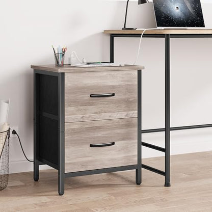 Vagusicc Nightstand Set of 2 with Charging Station, End Table Bedside Table with Power Outlet & USB Ports, Side Table with 2 Fabric Drawers for Bedroom, Living Room, Greige - color: Greige (2 Pack)
