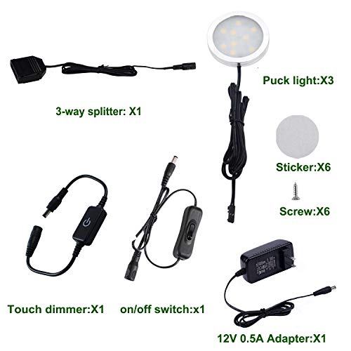 AIBOO Under Cabinet LED Black Cover Puck Lighting Kit with Touch Dimmer Switch for Kitchen Cupboard Closet Lighting (3 Lights,Daylight White) - color: Daylight White, size: 3 lights