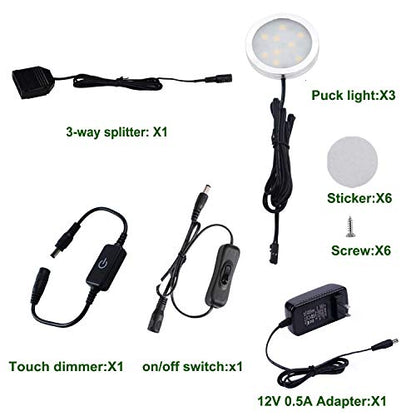 AIBOO Under Cabinet LED Black Cover Puck Lighting Kit with Touch Dimmer Switch for Kitchen Cupboard Closet Lighting (3 Lights,Daylight White) - color: Daylight White, size: 3 lights
